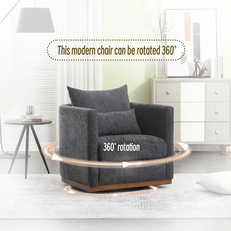Chenille Swivel Barrel Chair with Metal Base