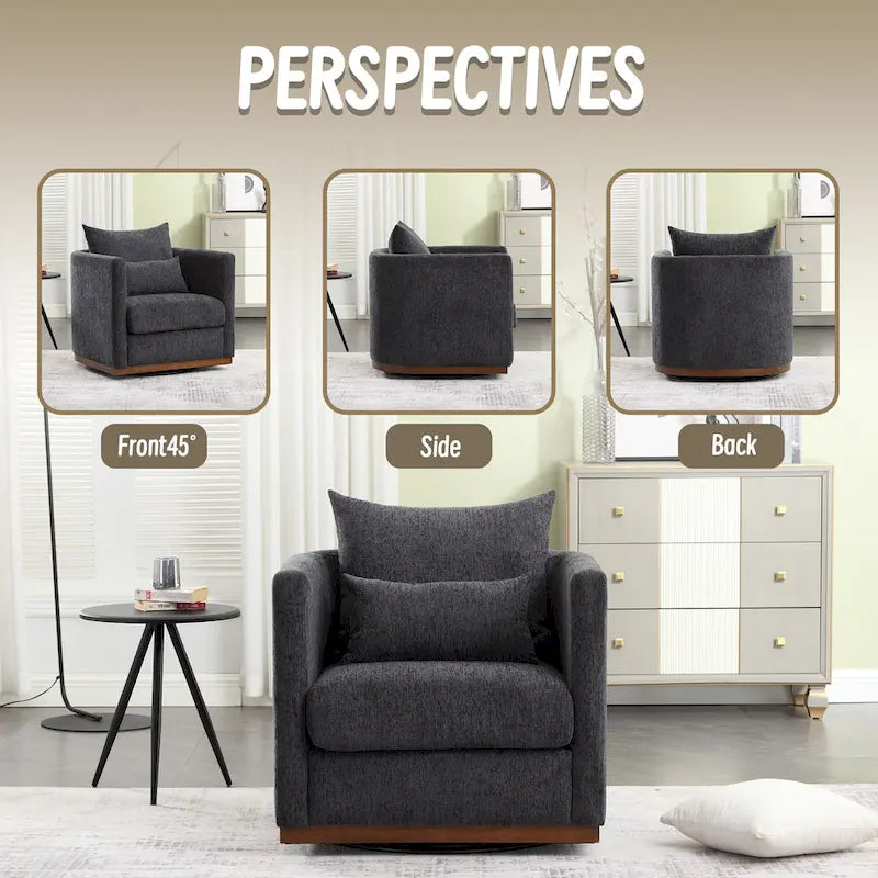 Chenille Swivel Barrel Chair with Metal Base