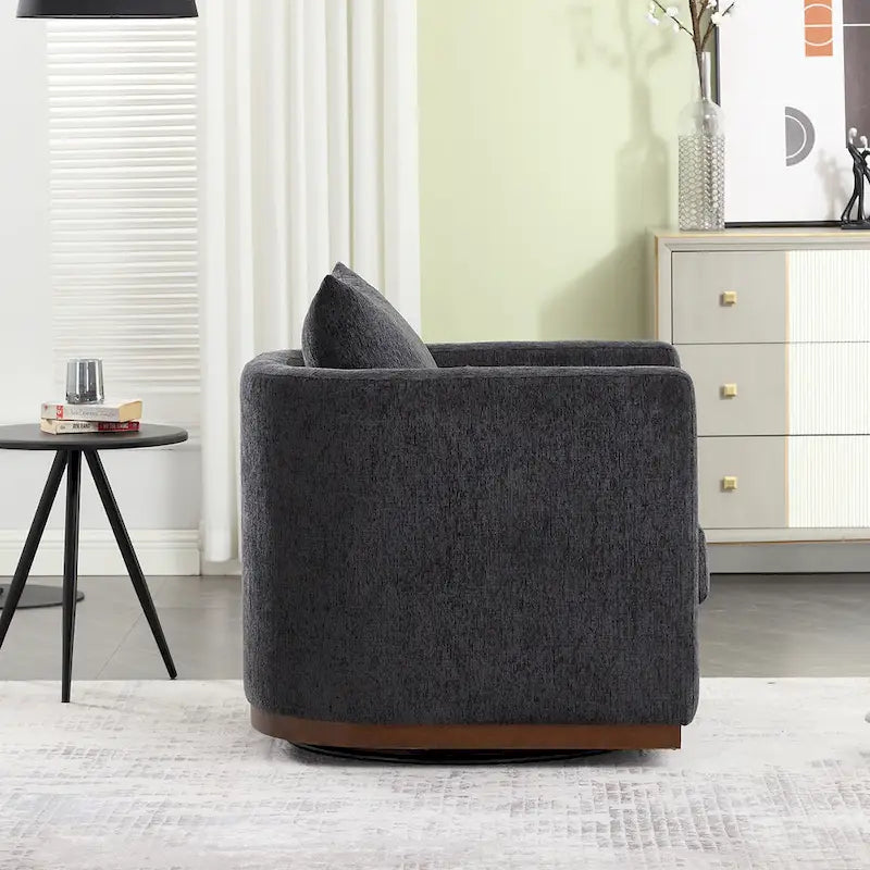 Chenille Swivel Barrel Chair with Metal Base