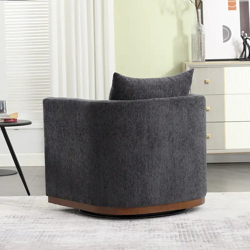 Chenille Swivel Barrel Chair with Metal Base