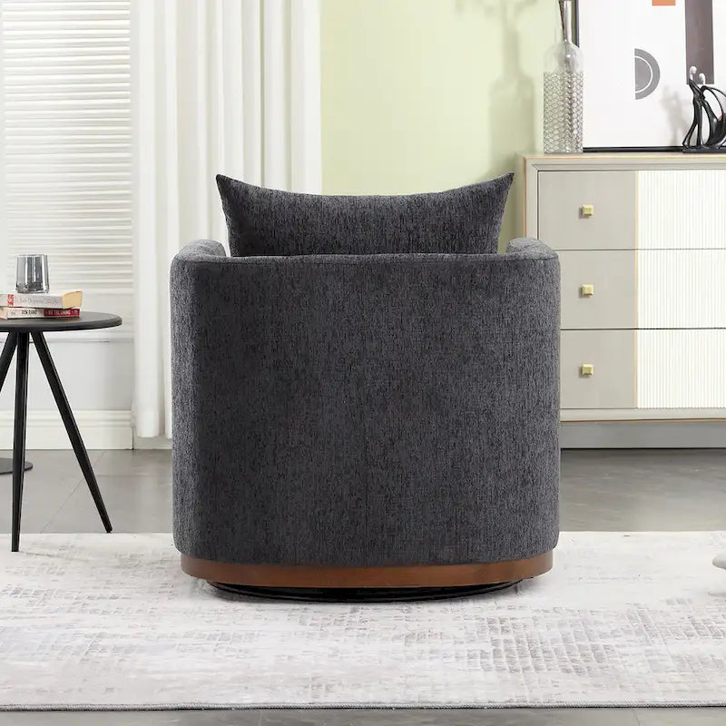 Chenille Swivel Barrel Chair with Metal Base