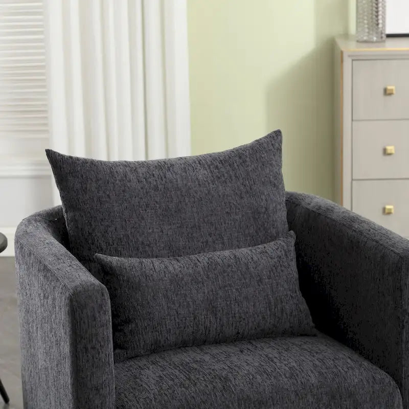 Chenille Swivel Barrel Chair with Metal Base