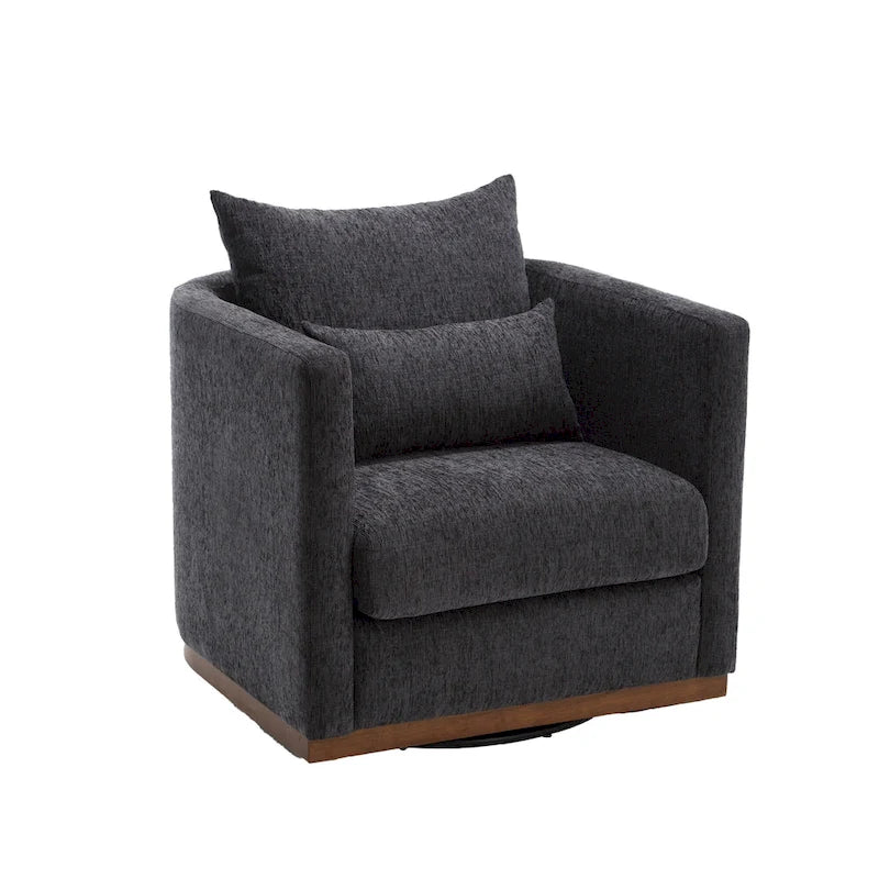 Chenille Swivel Barrel Chair with Metal Base
