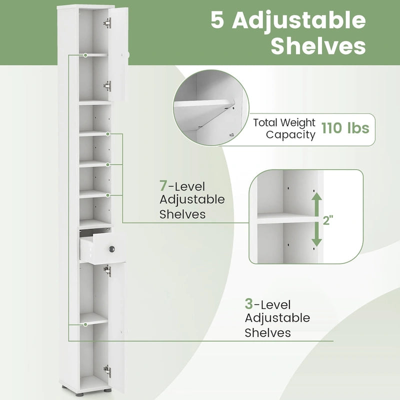 Tall Slim Bathroom Storage Cabinet with Drawer