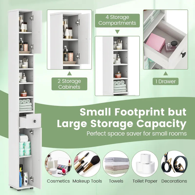 Tall Slim Bathroom Storage Cabinet with Drawer