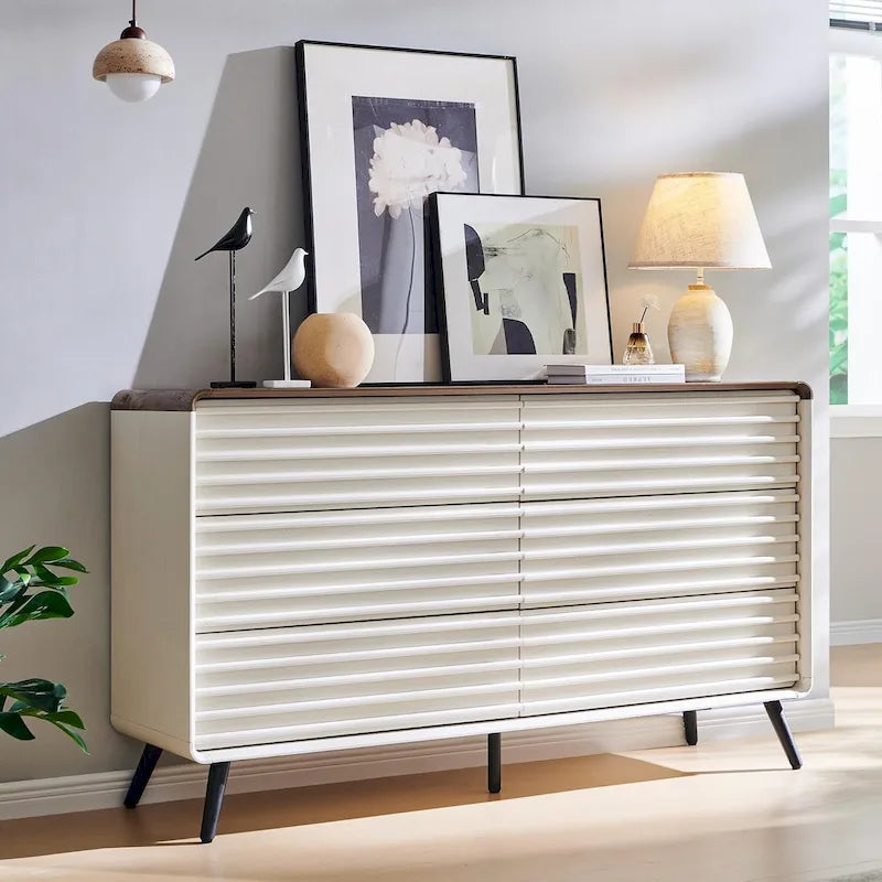 6-Drawer Wood Dresser with Fluted Front Panels