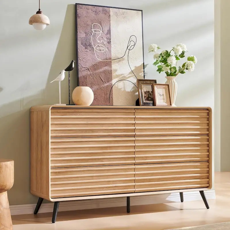 6-Drawer Wood Dresser with Fluted Front Panels