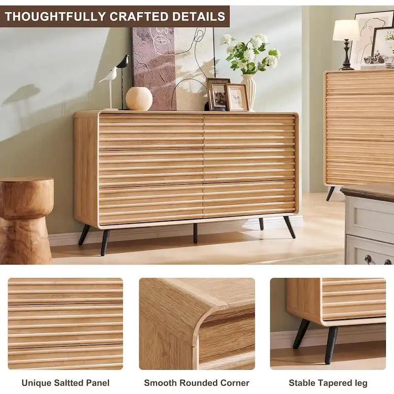 6-Drawer Wood Dresser with Fluted Front Panels