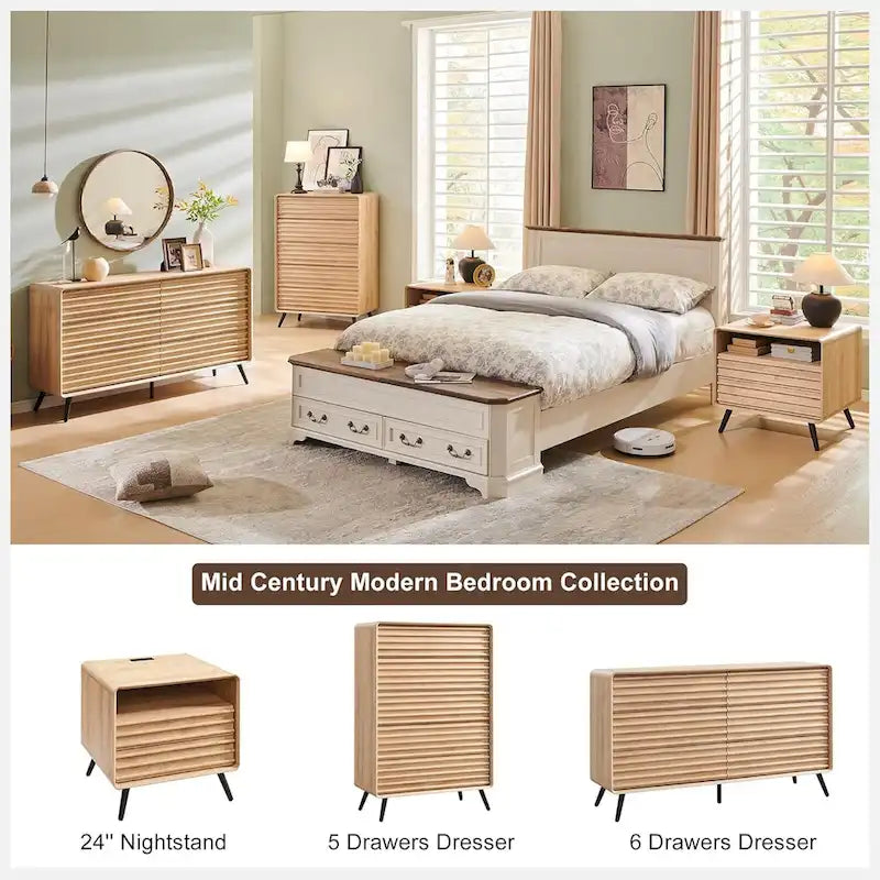 6-Drawer Wood Dresser with Fluted Front Panels