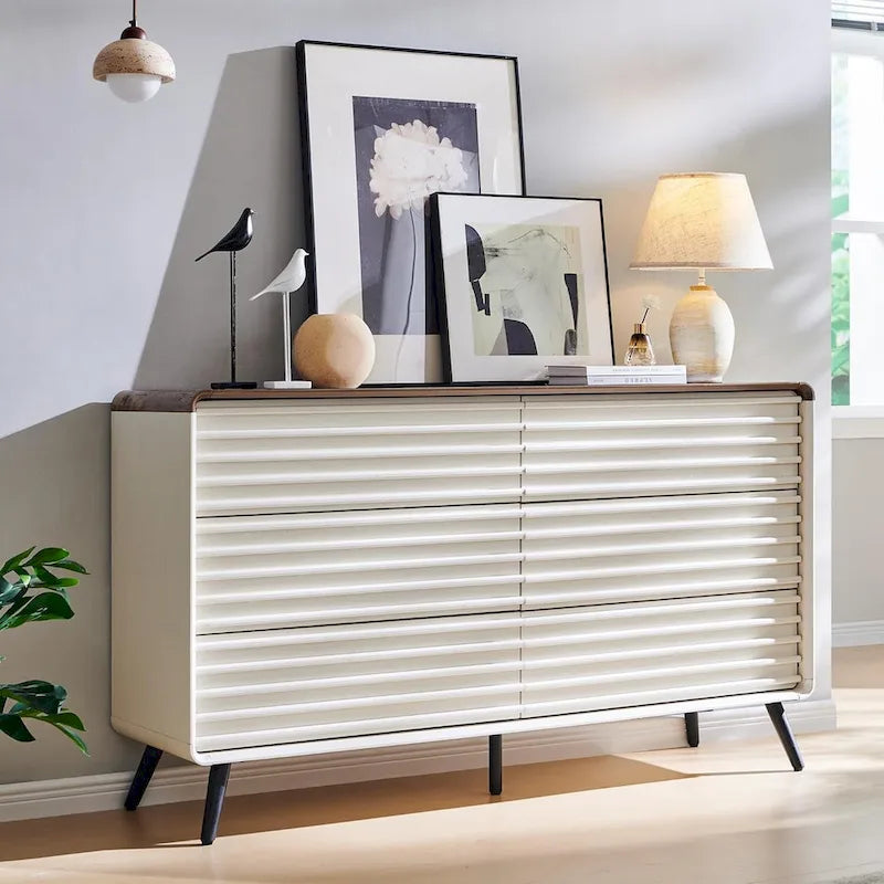 6-Drawer Wood Dresser with Fluted Front Panels