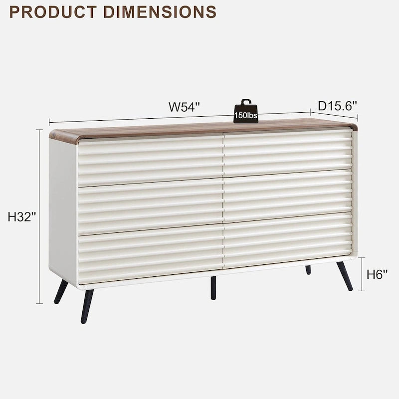 6-Drawer Wood Dresser with Fluted Front Panels
