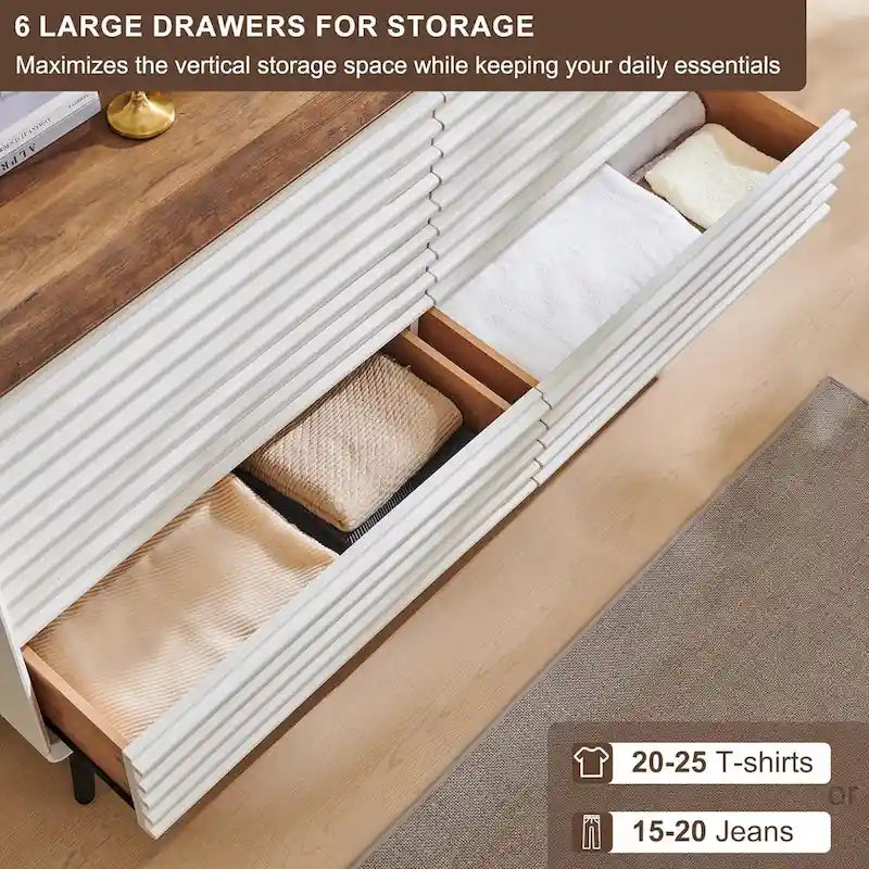 6-Drawer Wood Dresser with Fluted Front Panels