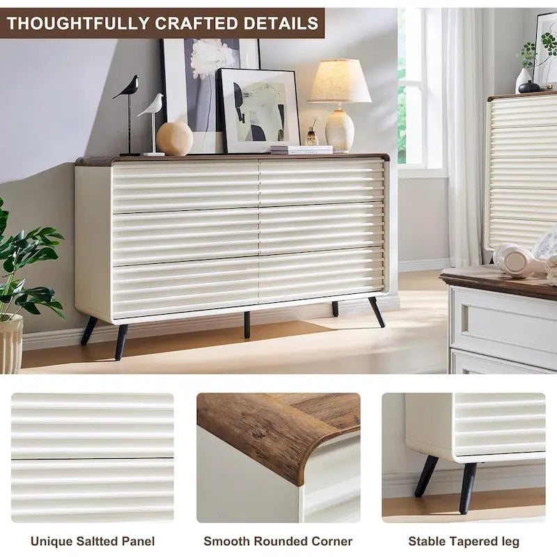 6-Drawer Wood Dresser with Fluted Front Panels