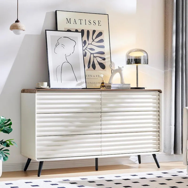 6-Drawer Wood Dresser with Fluted Front Panels