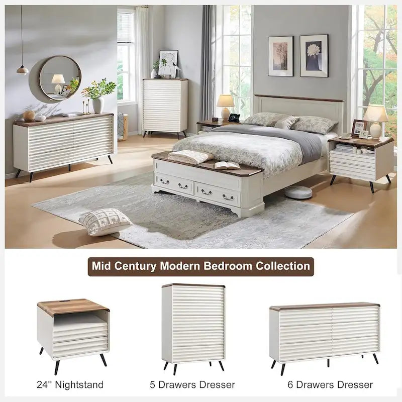 6-Drawer Wood Dresser with Fluted Front Panels