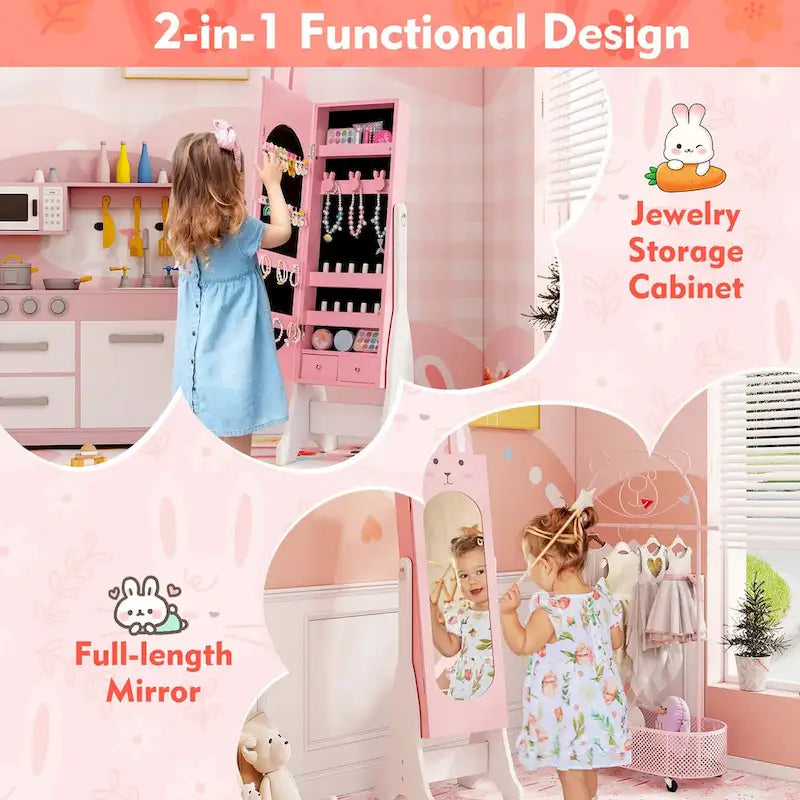 Kids Jewelry Cabinet with Full-Length Mirror