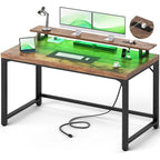 Bureau d’ordinateur de 55 pouces avec prises électriques et bande LED