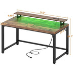 Bureau d’ordinateur de 55 pouces avec prises électriques et bande LED