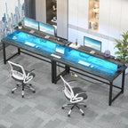 Bureau d’ordinateur de 55 pouces avec prises électriques et bande LED