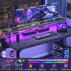 Bureau d’ordinateur de 55 pouces avec prises électriques et bande LED