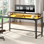 Bureau d’ordinateur de 55 pouces avec prises électriques et bande LED