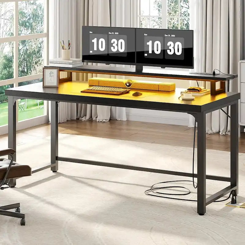 Bureau d’ordinateur de 55 pouces avec prises électriques et bande LED