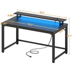 Bureau d’ordinateur de 55 pouces avec prises électriques et bande LED