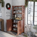 Rustic Walnut Wood Multi-Storage Hutch