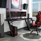 67-inch Black Steel Gaming Desk with LED Lights and USB Ports