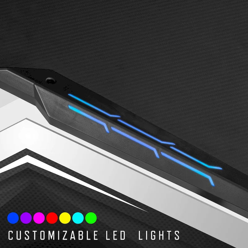 67-inch Black Steel Gaming Desk with LED Lights and USB Ports