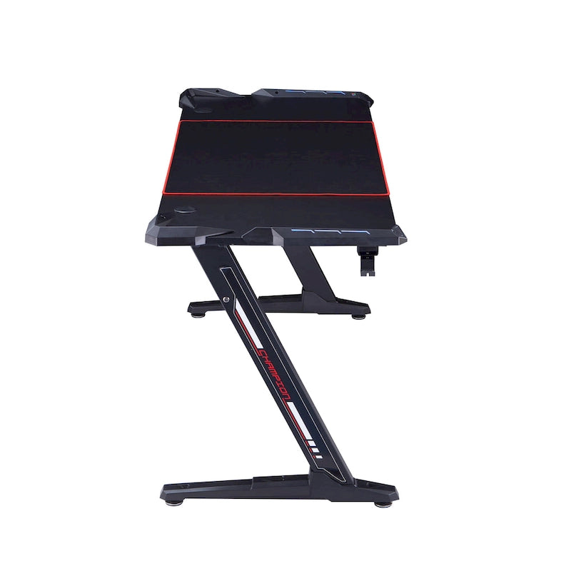 67-inch Black Steel Gaming Desk with LED Lights and USB Ports