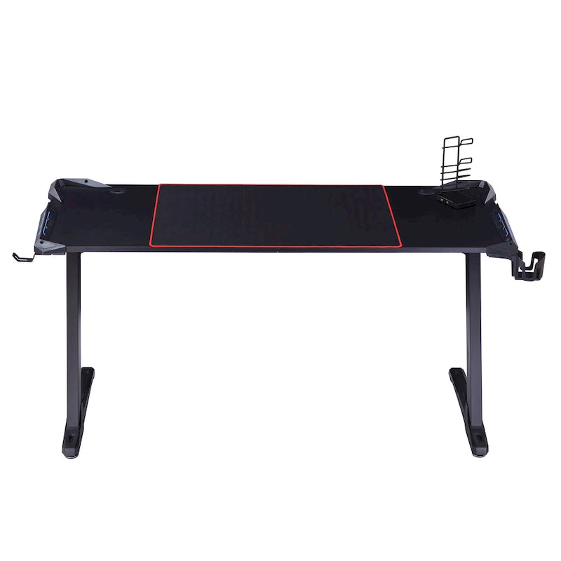 67-inch Black Steel Gaming Desk with LED Lights and USB Ports