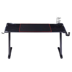 67-inch Black Steel Gaming Desk with LED Lights and USB Ports
