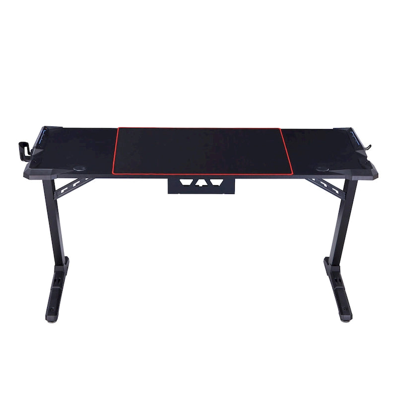 67-inch Black Steel Gaming Desk with LED Lights and USB Ports