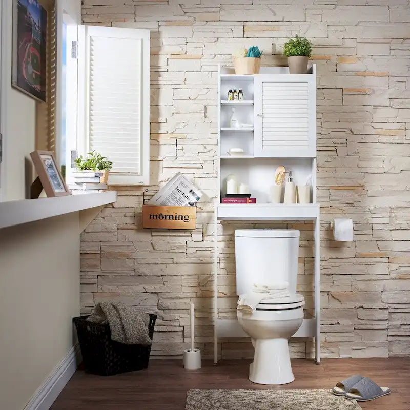7-Shelf Over-Toilet Bathroom Space-Saver Cabinet, White