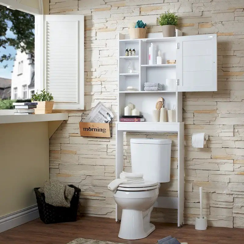 7-Shelf Over-Toilet Bathroom Space-Saver Cabinet, White