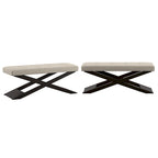 Beige Linen Wood X-Base Bench