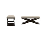 Beige Linen Wood X-Base Bench