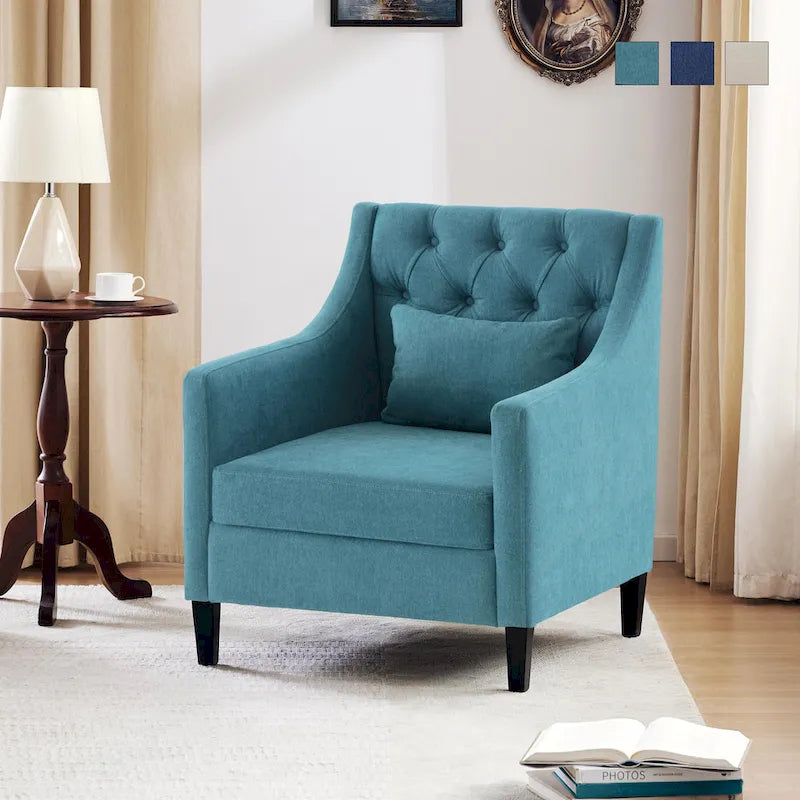 Upholstered Accent Armchair – Available in Blue, Dark Teal & Beige