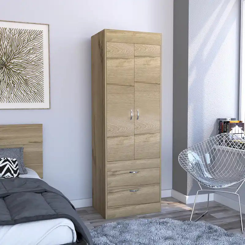 Lisboa Armoire with Double Doors, 2 Drawers and Hanging Rod