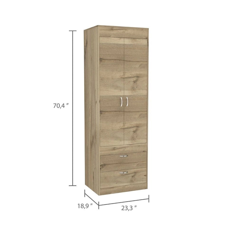 Lisboa Armoire with Double Doors, 2 Drawers and Hanging Rod