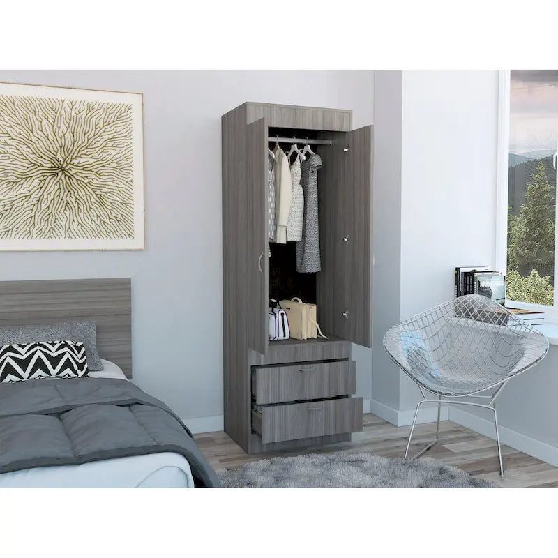 Lisboa Armoire with Double Doors, 2 Drawers and Hanging Rod