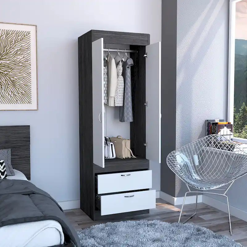 Lisboa Armoire with Double Doors, 2 Drawers and Hanging Rod