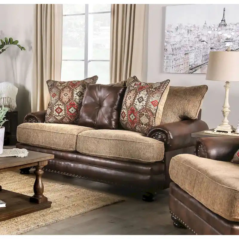Dhirendra Traditional Brown Faux Leather Loveseat by Furniture of America