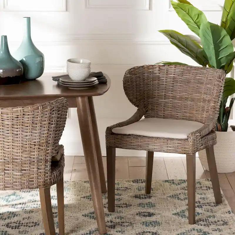 Bohemian Dining Chair – Natural Kubu Rattan & Mahogany Wood
