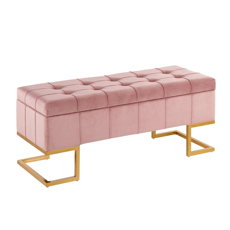 Velvet Storage Bench with Flip-Top Lid