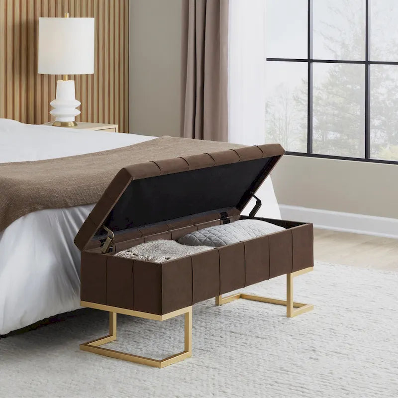 Silver Orchid Crossgar Velvet Storage Bench with Flip-Top Lid