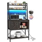 5-Tier Kitchen Bakers Rack with LED Light Strip, Sliding Cabinet Door, and Built-In Power Outlet