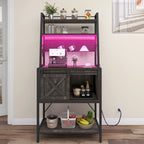 5-Tier Kitchen Bakers Rack with LED Light Strip, Sliding Cabinet Door, and Built-In Power Outlet