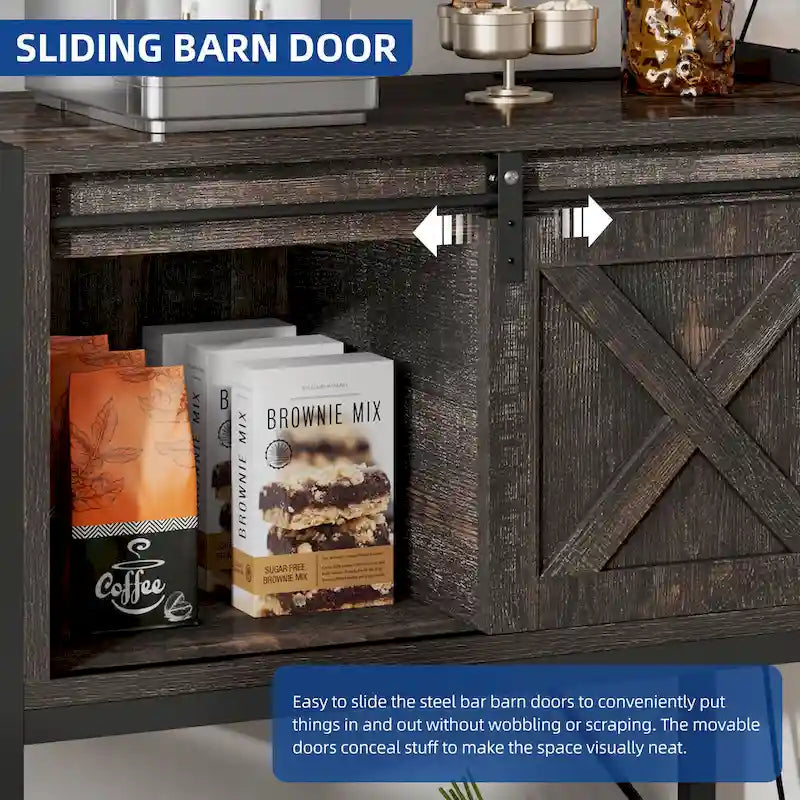 5-Tier Kitchen Bakers Rack with LED Light Strip, Sliding Cabinet Door, and Built-In Power Outlet